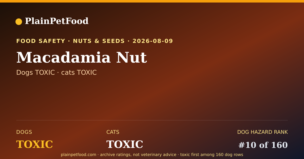 Shareable card for Macadamia Nut for Pets, Is It Safe for Dogs and Cats?